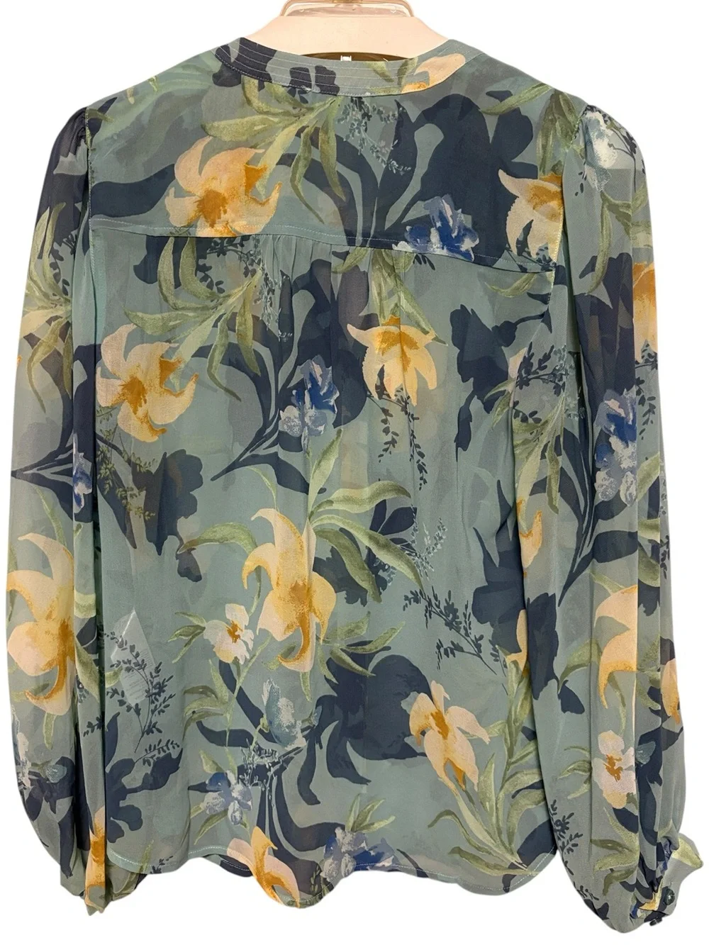 CHICO’S Floral Sheer Long Sleeve Blouse Blue Green Women’s US 4